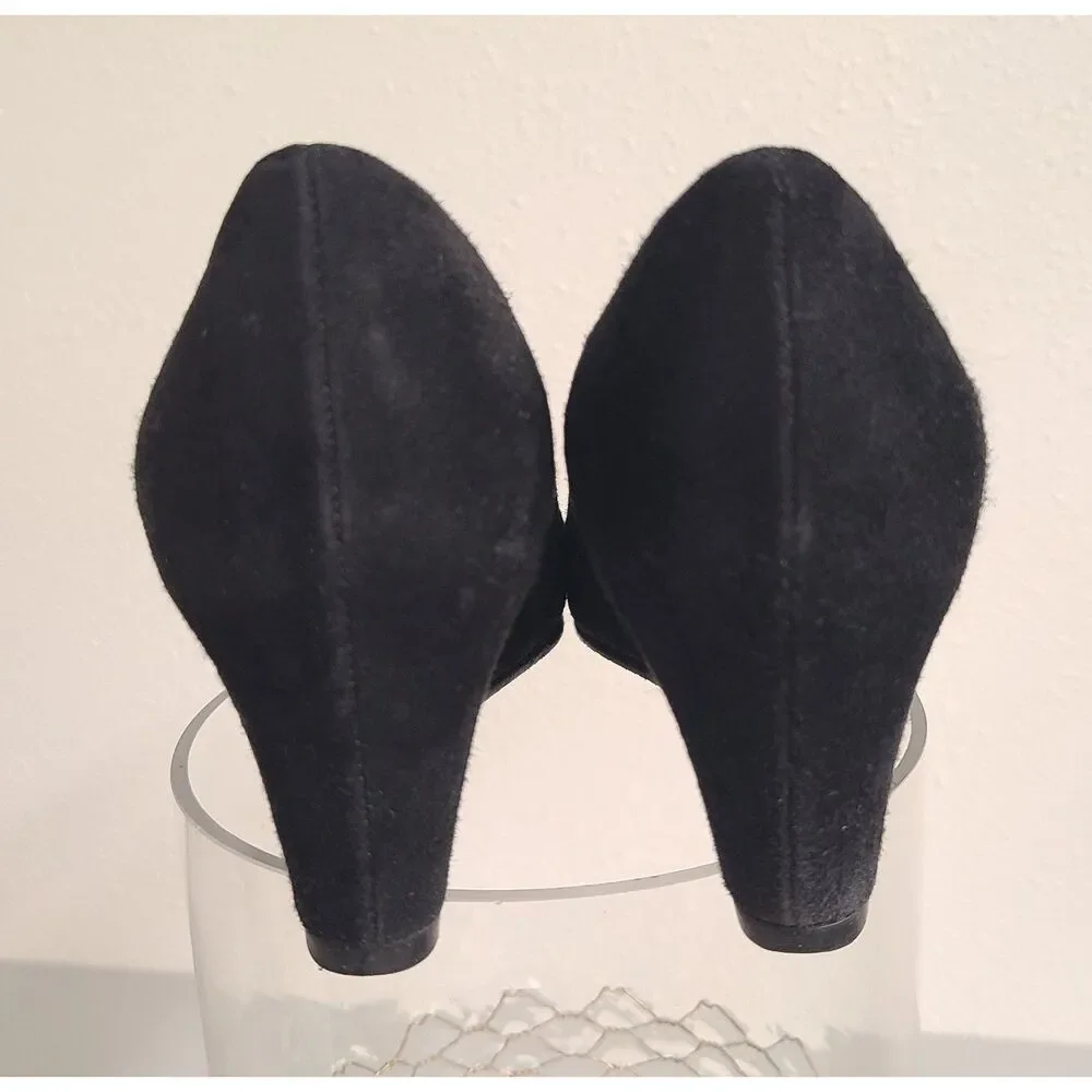 Stuart Weitzman Black Suede Wedge‎ Heels US 7.5 Royal Classic Pumps Quiet Luxury - Picture 5 of 7